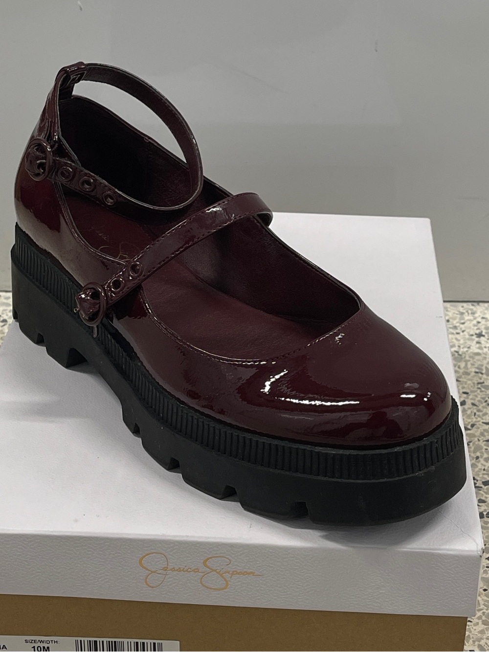 Burgundy Jessica Simpson High-gloss Patent Leather Chunky Mary Jane